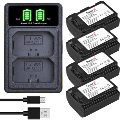 4Pcs 2280mAh NP-FZ100 NPFZ100 NP FZ100 Batteries + LED Dual USB Charger with Type C for Sony A9 A7RIII A7R3 ILCE-7RM3 A7RM3