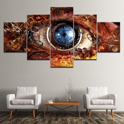5 Panel Modern Home Decor Wall Art Picture for Living Room Steampunk Abstract Eyes Poster Canvas Print Painting on Canvas Artwor