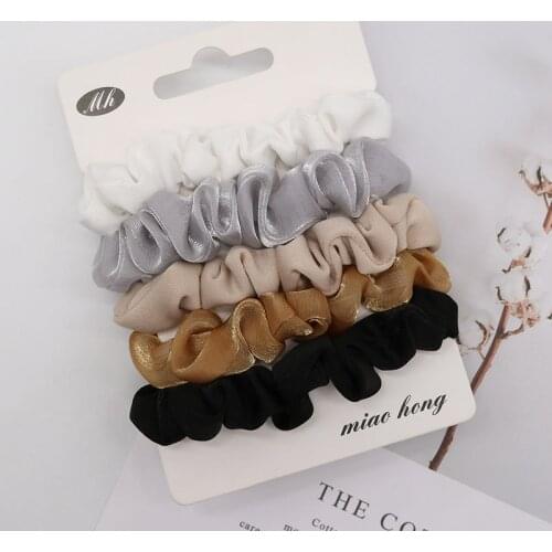 Free 5Pcs/Set Shiny Women Organza Scrunchies Pack Elegant Solid Color Stain Silk Hairband Set Hair Rope Girls Hair Accessories