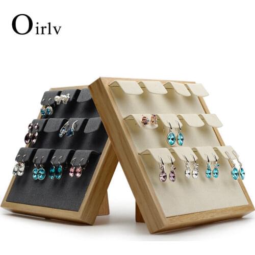 Oirlv Free Shipping Beige Or Dark Gray Color Earring Ear Stud Display Wooden Material Display Showcase