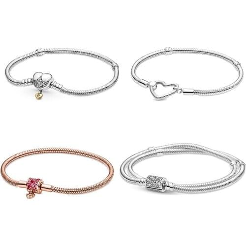 Heart Closure Double Wrap Barrel Bracelet for Women Pulseira Hombre Feminina Masculina Pulseras 925 Sterling Silver DIY Jewelry