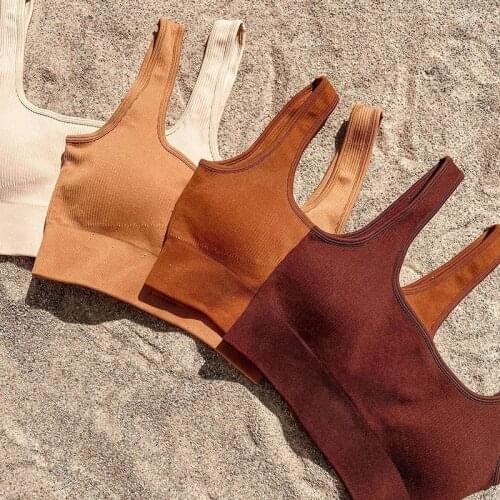 Seamless Bra Crop Top Female Sexy Square Collar Sport Bra Tops With Padded Yoga Gym Clothing Women Shockproof Fitness Vest Solid