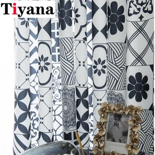 Morocco Style Black and White Linen Fabric Print Curtains Blackout for Living Room Bedroom Door Decoration JK073D
