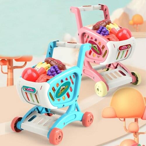 Kids Large Supermarket Shopping Cart Trolley Push Car Toys Basket Simulation Fruit Food Pretend Play House Girls Toy Gift