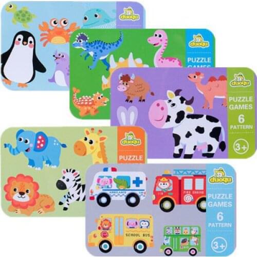 Children 6 In 1 Cartoon Animal Traffic Dinosaur Iron Box Puzzle Preschool Kindergarten Montessori Education Jigsaw Puzzle Toys