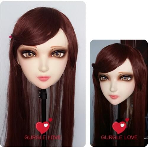 DM005)Female Sweet Girl Resin Half Head Kigurumi BJD Mask Cosplay Japanese Anime Role Lolita Lifelike Real Mask Crossdress Doll