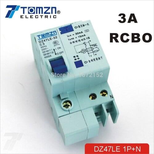 DZ47LE 1P+N 3A 230V~ 50HZ/60HZ Residual current Circuit breaker with over current and Leakage protection RCBO