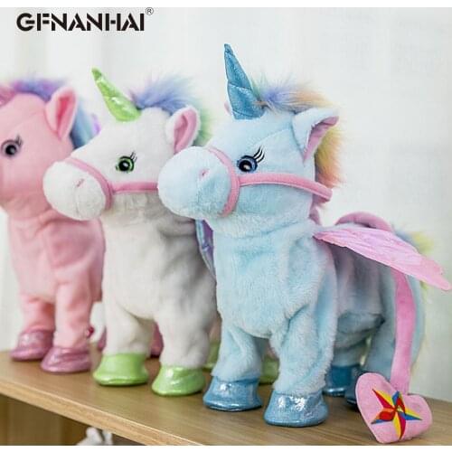 1pc 35cm Electric Walking Unicorn Plush Toy Stuffed Animal Toy Electronic Music Unicorn Toy for Children Christmas Gifts