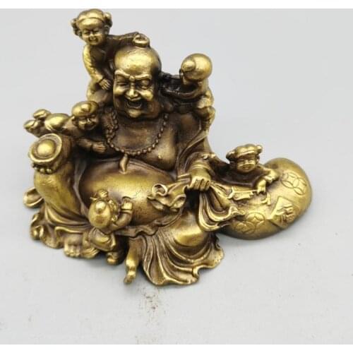 CHINA antique brass fengshui Maitreya Buddha small Statue Metal crafts home decorations statue