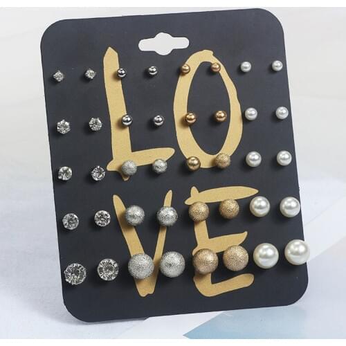 20 Pairs/set Classic Womens Round Ball Metal Pearl Earrings For Women Girl Gifts Crystal Stud Earring Sets Mix Jewelry