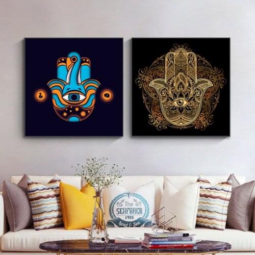 Black Gold Hand of Fatima Eye Palm Color Pattern Indian Yoga Painting Beautiful Pattern Art Canvas Poster Living Room Home Decor
