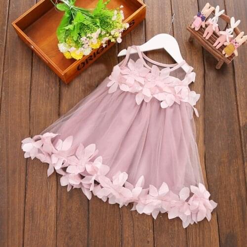 Cute Girls Dress 2018 New Summer Mesh Girls Clothes Pink WHITE Applique Princess Dress Children Summer Clothes Baby Girls Dress