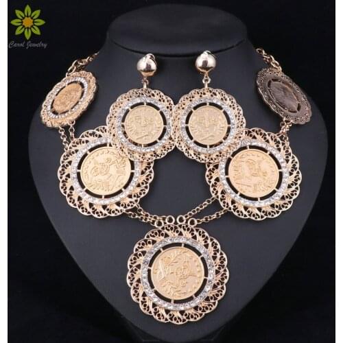 Fashion Jewelry Sets For Women Girls Necklace Earrings Set Gold Color Vintage Bridal Wedding Crystal Accessories