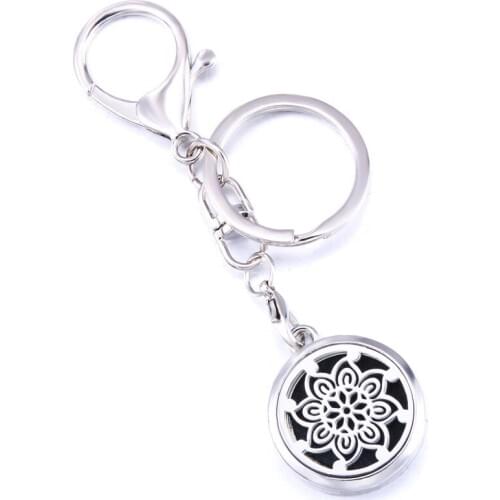 High Quality Pattern Stainless Steel Fashion Perfume Aroma Locket Keychain Aromatherapy Essential Oil Diffuser Keyring Jewelry