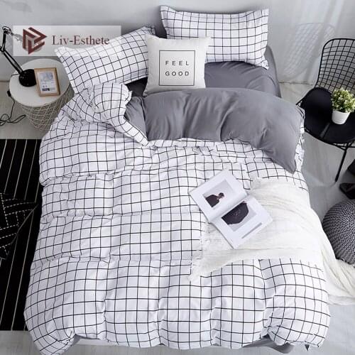 Fashion 2021 Classic Black White Grid Bedding Set Double Queen King Bed Linen Bedsheet Duvet Cover Pillowcase for Kids Adults