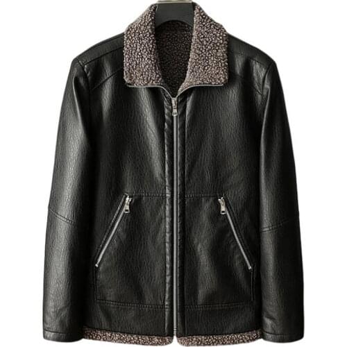 Men Washed Leather Jacket Personalized braided rope collar Leather Coat Braided Rope Motorcycle Leather Jacket Male Coat