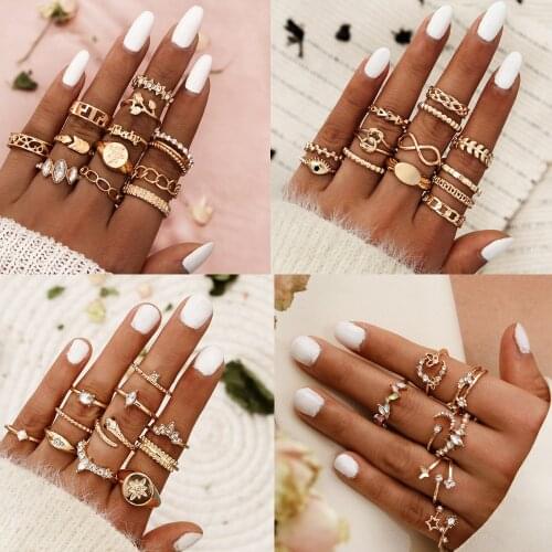 DIEZI Vintage Bohemian Star Moon Round Eyes Leaves Knuckle Joint Rings Set For Women Gold Color Finger Rings Jewelry 2020 New