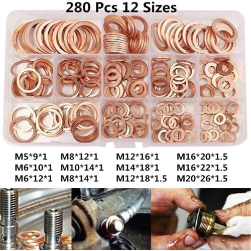 Set Of 280 Car Drain Bolt Crush Washer Copper Oil Plug Gasket Seal Ring 12 Sizes