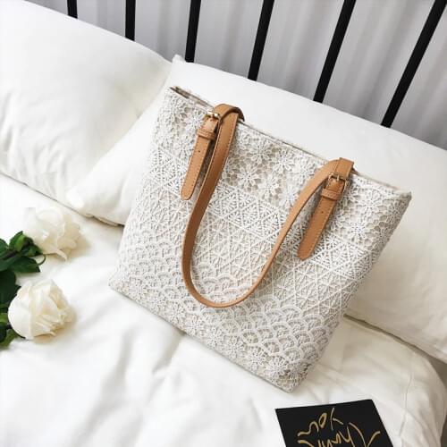 Brand new Bohemian Straw Bags Lace with women handbag Top-Handle large capacity Rattan beach bag straw totes bag bucket B41-84
