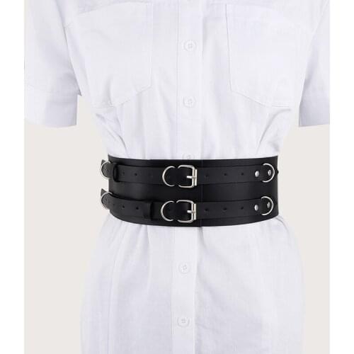 2021 New Fashion Punk Leather Double button Belt Strap Girdle Sexy Women Handmade Belt Decorative Shirt Dress Vest Harness Belt