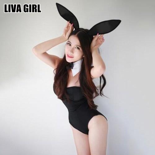 Liva Girl New Arrivals Sexy Lady Black Bunny Lingerie Bunny Girl Sexy Costumes Intimate Sex Products Erotic Lingerie