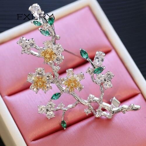 FXLRY New Style Plum Blossom AAA Zircon Brooch Sweater Jacket Corsage Shiny Luxury Brooch Accessories