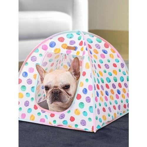 Pet Rainbow Dot Tent Breathable Cat Dog Litter Foldable Storage Pet Sleeping Pad Cattery Kennel For Sumar Cooling Cat Dog Nest