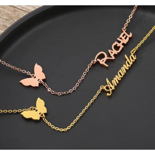 Personalized butterfly Ribbon Nameplate Necklace For Women Stainless Steel Necklace Customized Princess Choker BFF Jewelry