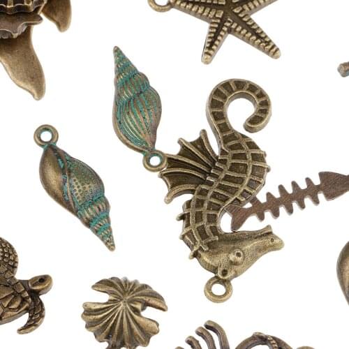 60 Piece Bronze Sea Animals Shape Charms Pendants for Bag Clothing Decoration DIY Bracelet Necklace Earrings Jewelry