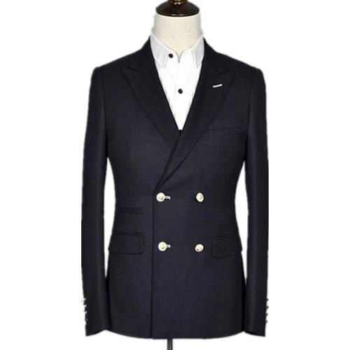 Latest Black Double Breasted Business Men Suits for Wedding Slim fit Groom Tuxedos Peaked Lapel Formal Man Fashion Jacket Only