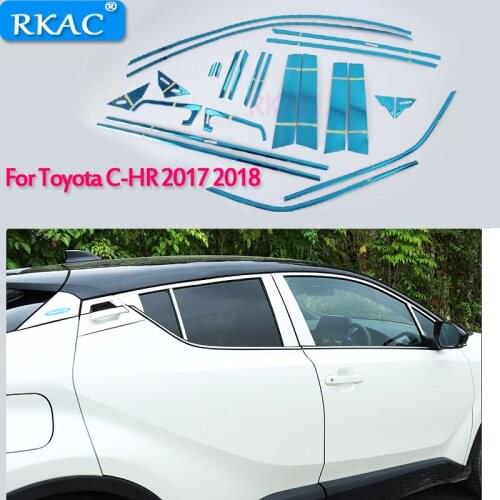 RKAC For Toyota CHR C-HR 2017 2018 car cover body stick stainless steel glass window garnish pillar middle column strip trim