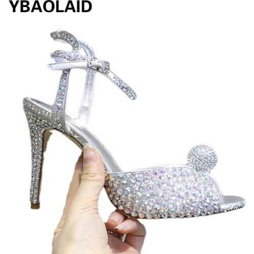 Fish Mouth Crystal Color Diamond Super High Heel Sandals Handmade High-end Custom Stiletto Heels Banquet Wedding High Heels