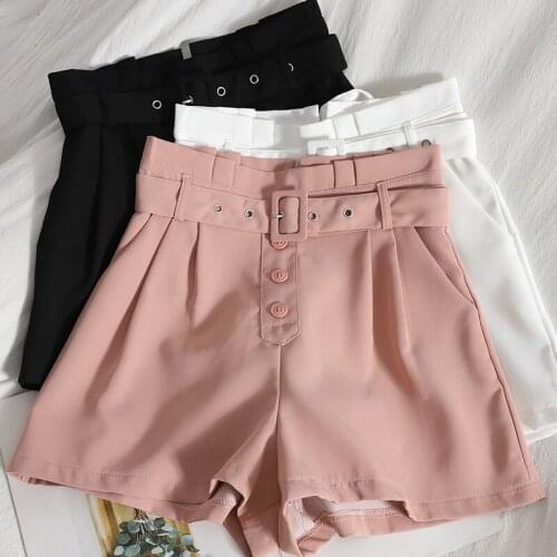 Shorts Casual Loose Ladies Xl 2021 New Shorts Women Vintage Sashes All-Match Solid High Waist