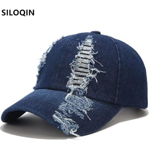 SILOQIN Personality Womens Sports Caps Denim Baseball Cap Novelty Mens Damaged Design Snapback Cap Adjustable Size Couple Hats