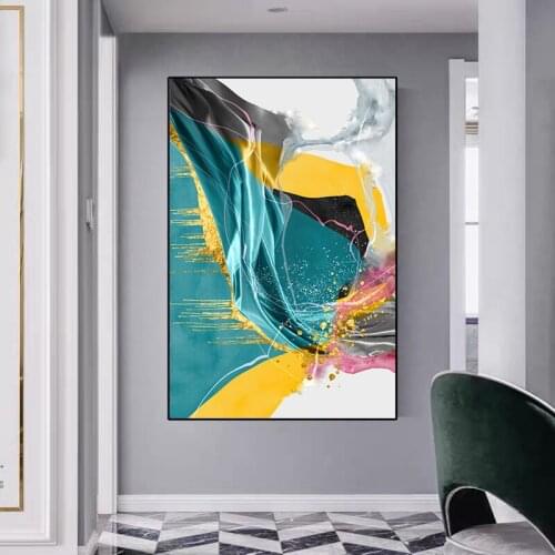 Nordic Abstract Painting on Canvas Colorful Gold Imitation Marble Pattern Nordic Wall Art Poster Print Picture Living Room Decor