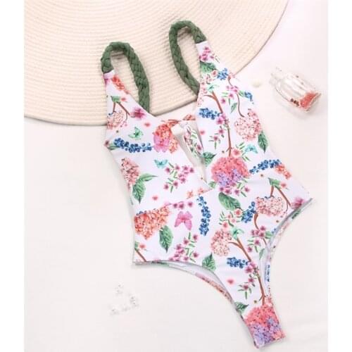 Miyouj Floral Printing One Piece Swimsuit Sex Deep v Swimwear Women Bandage Box Lace-Up Swimsuit Female 2021 Biquini Beach Wear