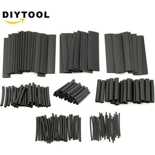 127pcs/lot Heat Shrink Tubing 2:1 Black Tube Car Cable Sleeving Assortment Wrap Wire Kit with Polyolefin Tub