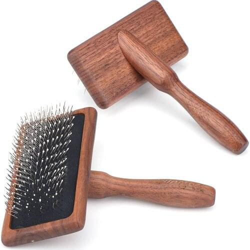 Vintage Stainless Steel Wood Cushion Slicker Brush for Large or Small Dogs and Cats, Pet Grooming and Deshedding Tool Comb