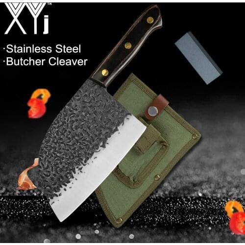 XYj Butcher Cleaver Knife Sheath Cover 7'' Inch Stainless Steel Forged Chopping Wood Handle Chef Slicer Bone Cutter Camping Tool