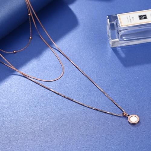 ZooMango Trendy Stainless Steel Three-layer Roman Numerals Choker Necklace Jewelry Rose Gold Pendant Necklace For Women ZN17061