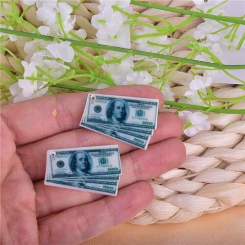 10pcs Imitate Money Cash Dollars Arcylic Charms Pendant for Diy Earring Keychain Jewelry Making