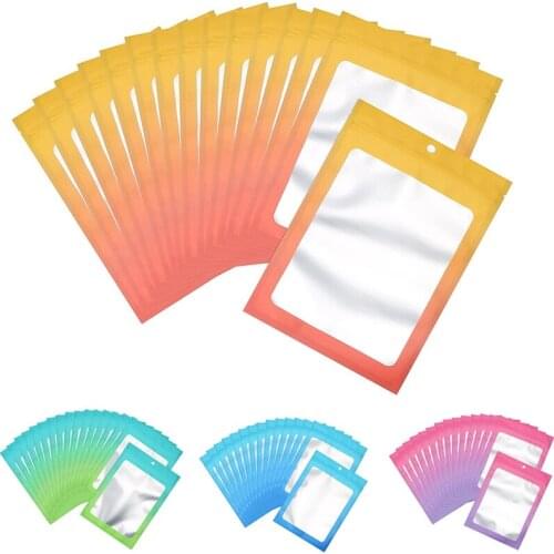 100 Pcs Resealable Zipper Closure Food Storage Bags Gradient Color Smell Proof Bag with Clear Window for Coffee Beans