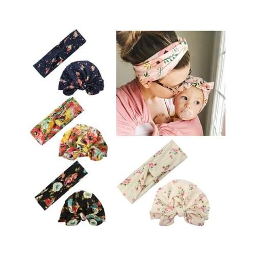 2Pc/Set Mother Baby Turban Mom And Me Matching Headband Mom Daughter Rabbit Ears Headbands Floral Print Hair Accessories