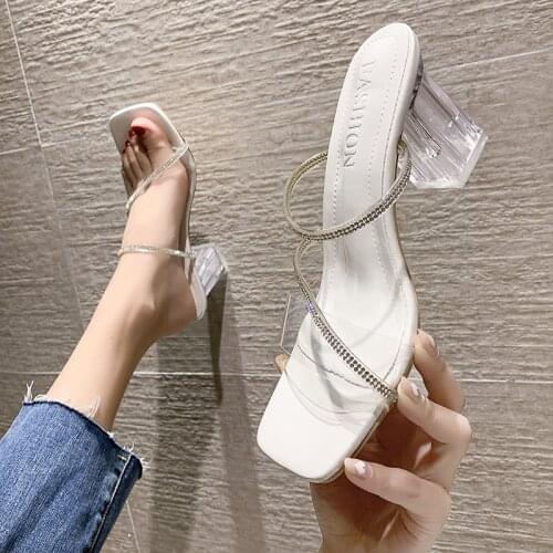 2021 Clear Heels Slippers Women Sandals Summer Shoes Woman Transparent Slippers High Heels Pumps Wedding Sandal Zapatos De Mujer
