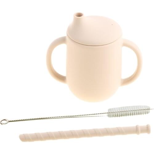 3 Pcs Baby Food Grade Silicone Feeding Sippy Cup Double Handle Drinking Straw Cups Toddler Infants Learning Drinkware