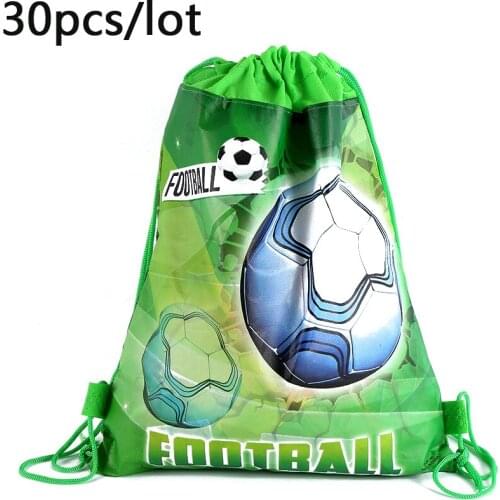 30pcs/lot Soccer Ball Design Birthday Party Boys Kids Favors Football Theme Mochila Baby Shower Decorate Drawstring Gifts Bags
