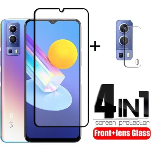4-in-1 For Vivo Y72 Glass For Vivo Y72 5G Tempered Glass Phone Film Full Glue HD Screen Protector For Vivo Y72 Camera Lens Film