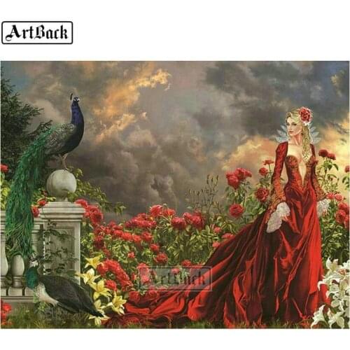 5d diy diamond painting girl peacock sticker full square drill fairy animal home decoration 3d rhinestone handmade mosaic elf