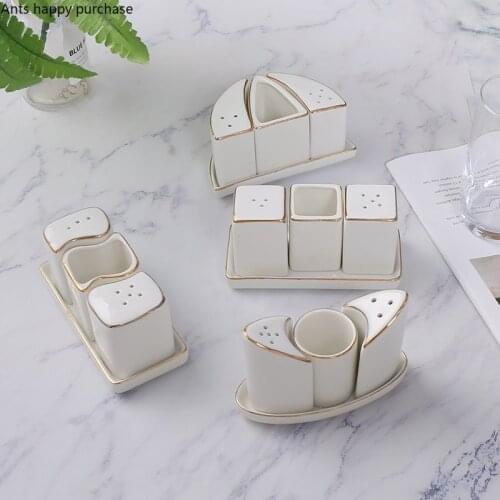 White Ceramics Seasoning Jar Set Hotel Restaurant Desktop Decoration Milk Tank Seasoning Box Set Combination Tissue Holder