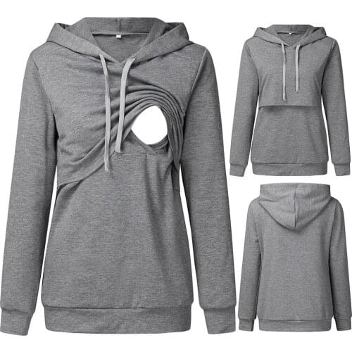 Maternity Long Sleeve Hooded Nursing Tops Breastfeeding Pullover Sweatshirt Maternity Nursing Maternity Long Sleeves Sweatshirt